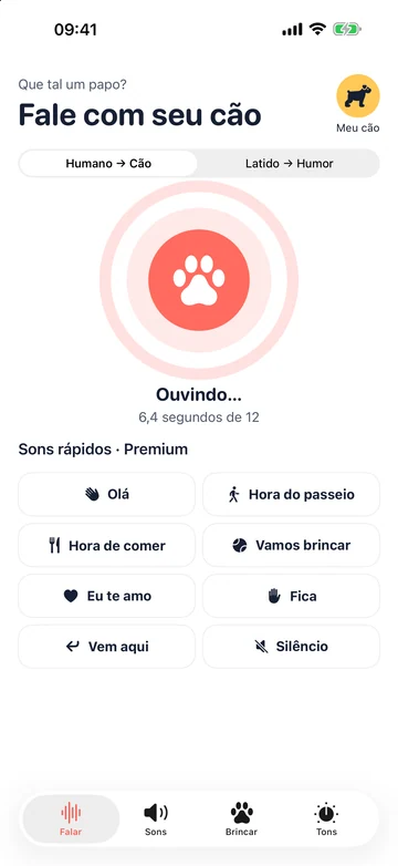 Tela de gravação Humano para Cachorro no Human to Dog Translator: Play para iPhone